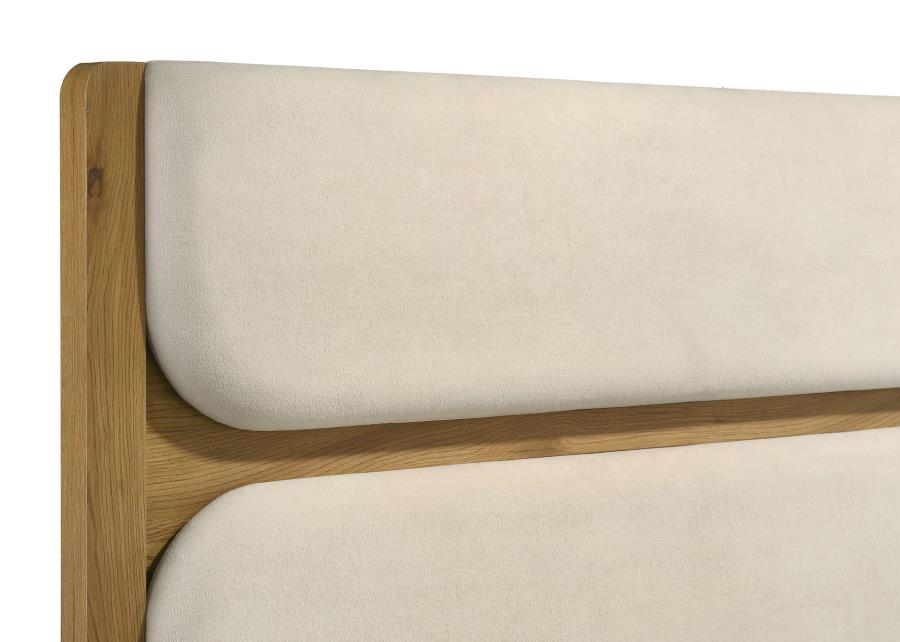 Cardi Upholstered Panel Bed Cream and Light Oak