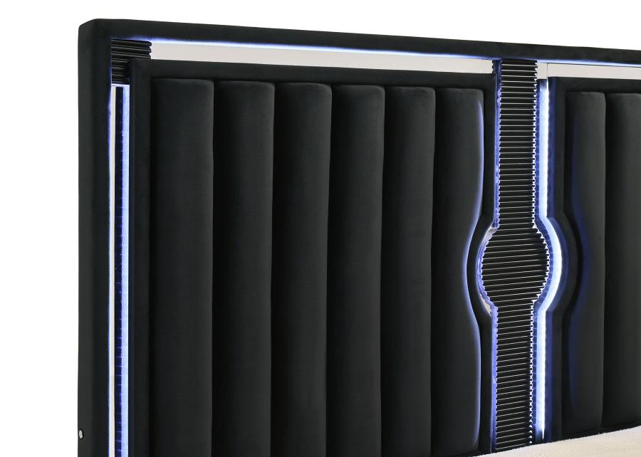 Celine Velvet Upholstered LED Black Bed