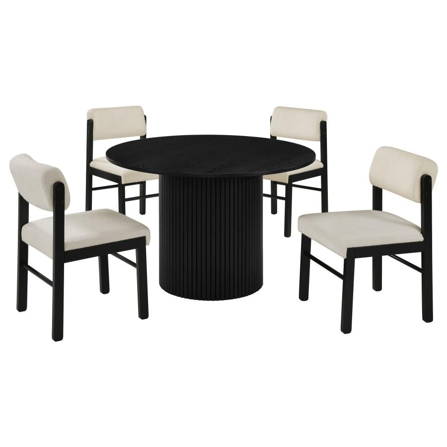 Vivienne 5-piece Round Wood Dining Set Cream Chairs