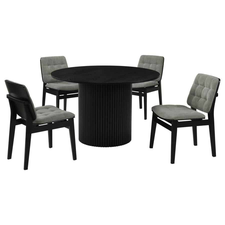 Vivienne 5-piece Round Wood Dining Set Grey Tufted Chairs