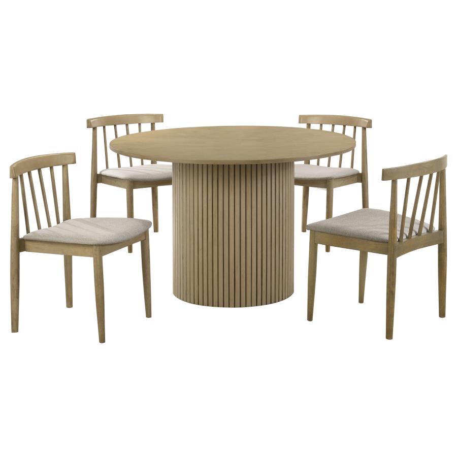 Vivienne 5-piece Round Wood Dining Set Wheat Chairs