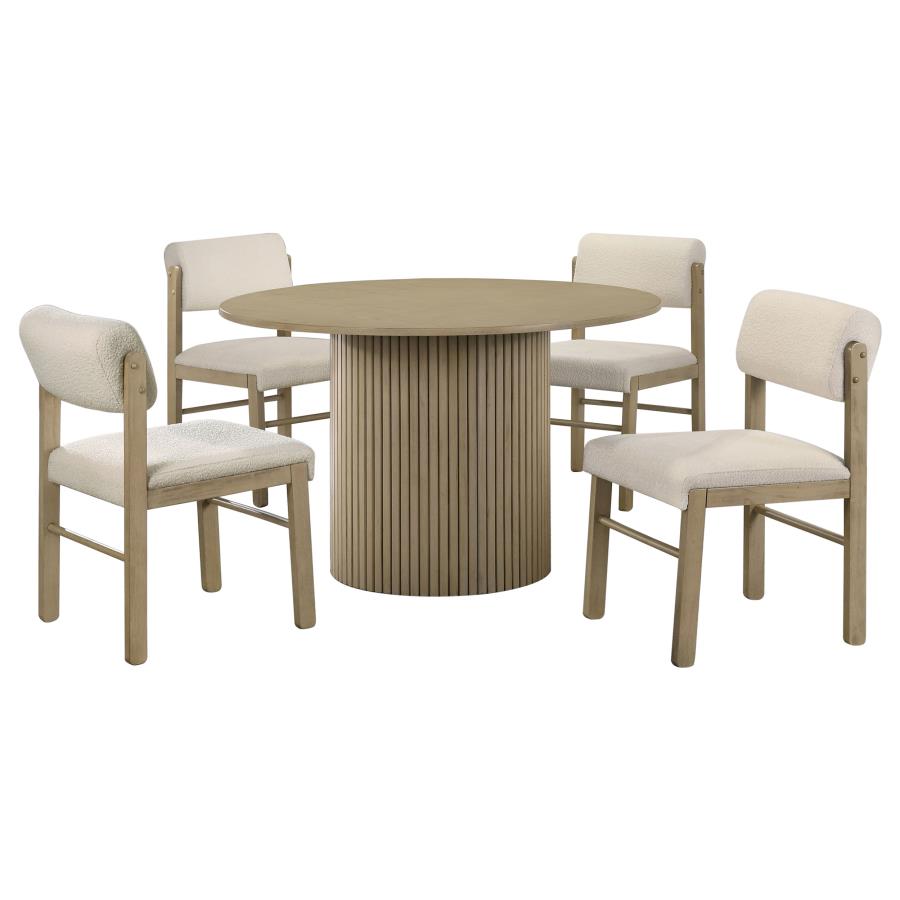 Vivienne 5-piece Round Wood Dining Set Cream Chairs