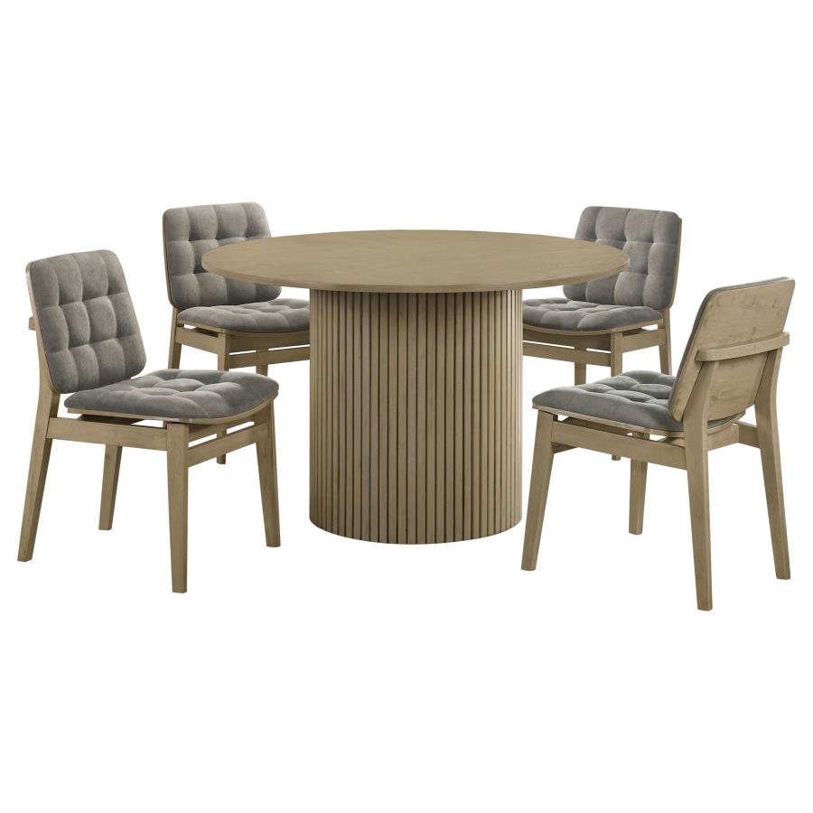 Vivienne 5-piece Round Wood Dining Set Grey Tufted Chairs