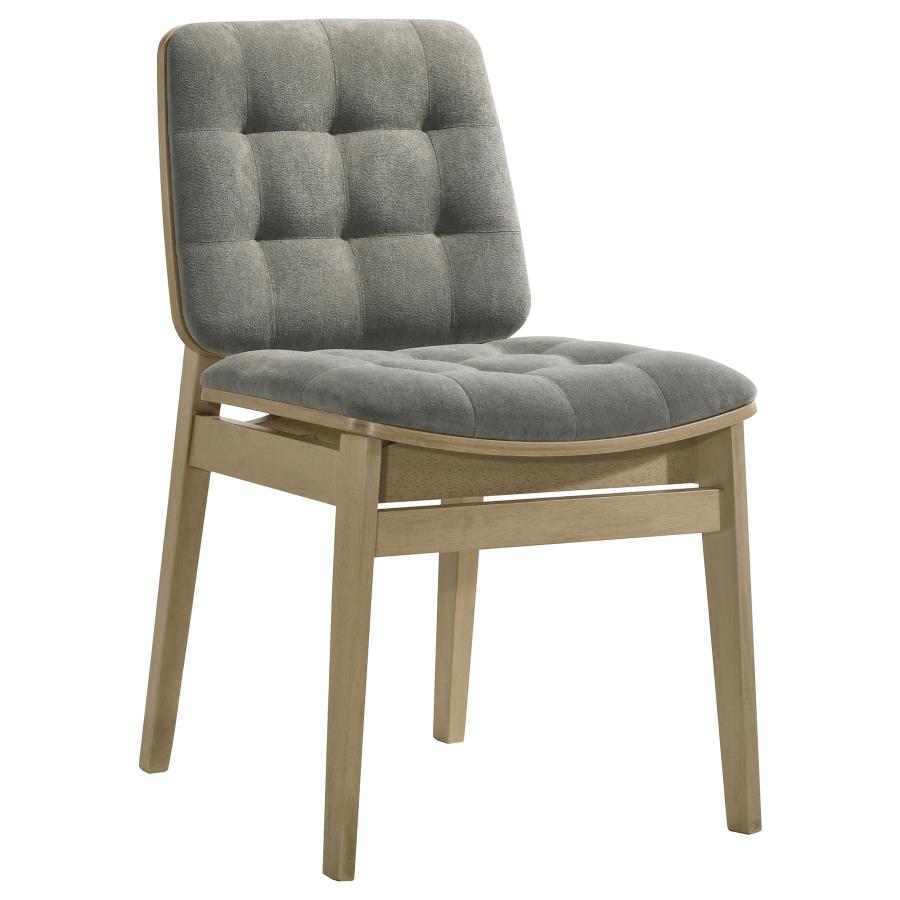 Vivienne 5-piece Round Wood Dining Set Grey Tufted Chairs