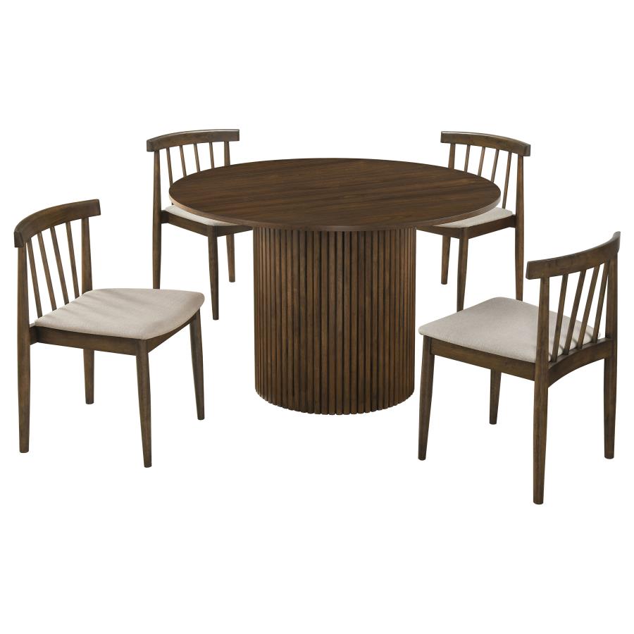 Vivienne 5-piece Round Wood Dining Set Wheat Chairs