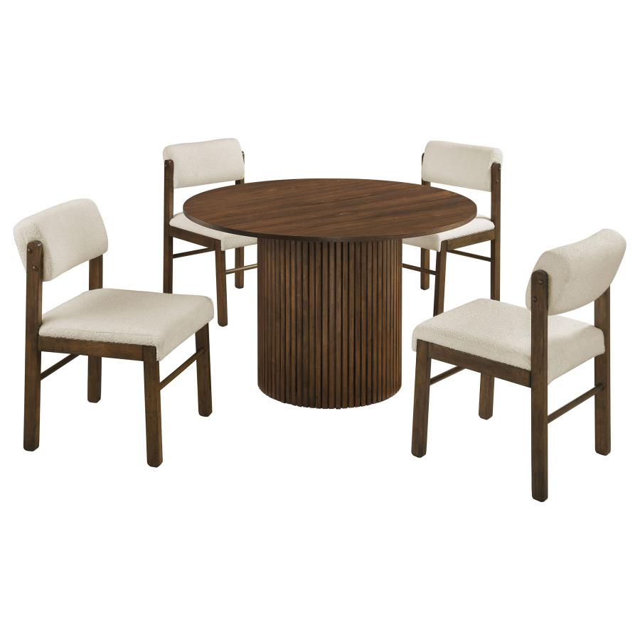 Vivienne 5-piece Round Wood Dining Set Cream Chairs