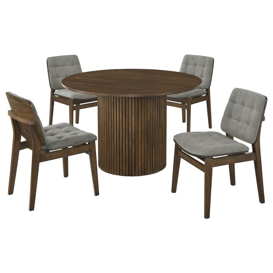 Vivienne 5-piece Round Wood Dining Set Grey Tufted Chairs