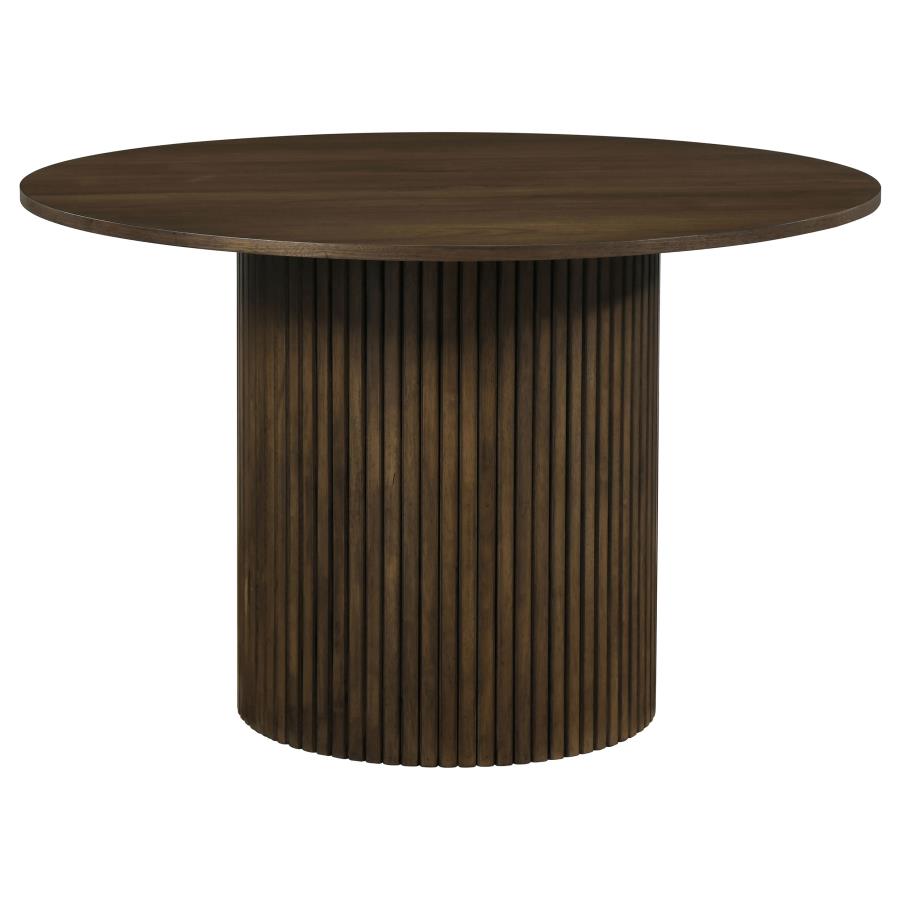 Vivienne 5-piece Round Wood Dining Set Grey Tufted Chairs