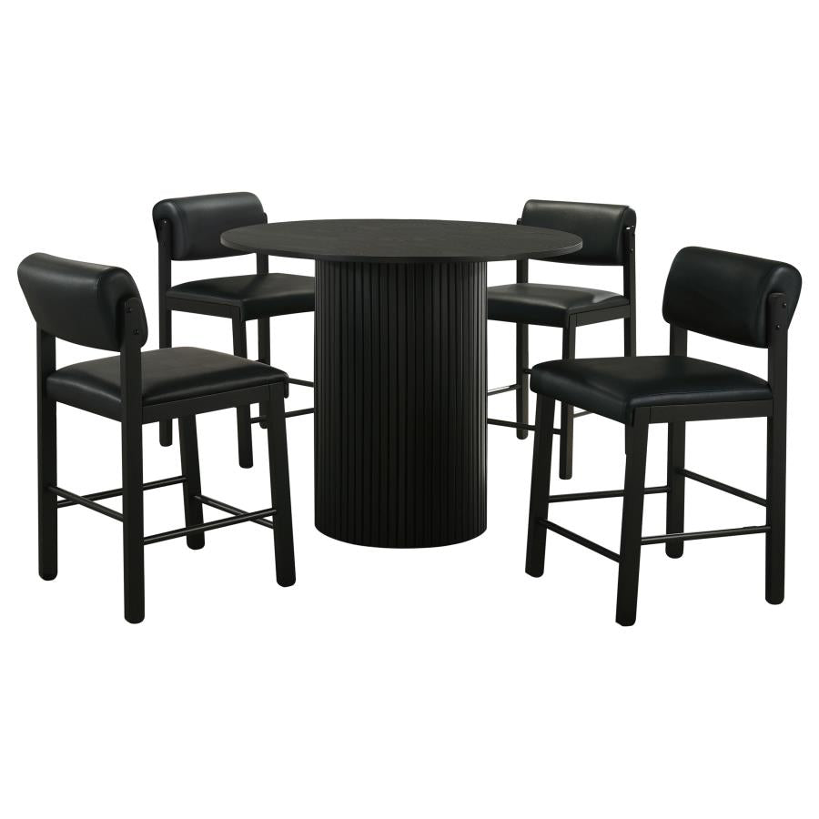 Vivienne 5-piece Round Wood Counter Height Dining Set Leatherette Chairs
