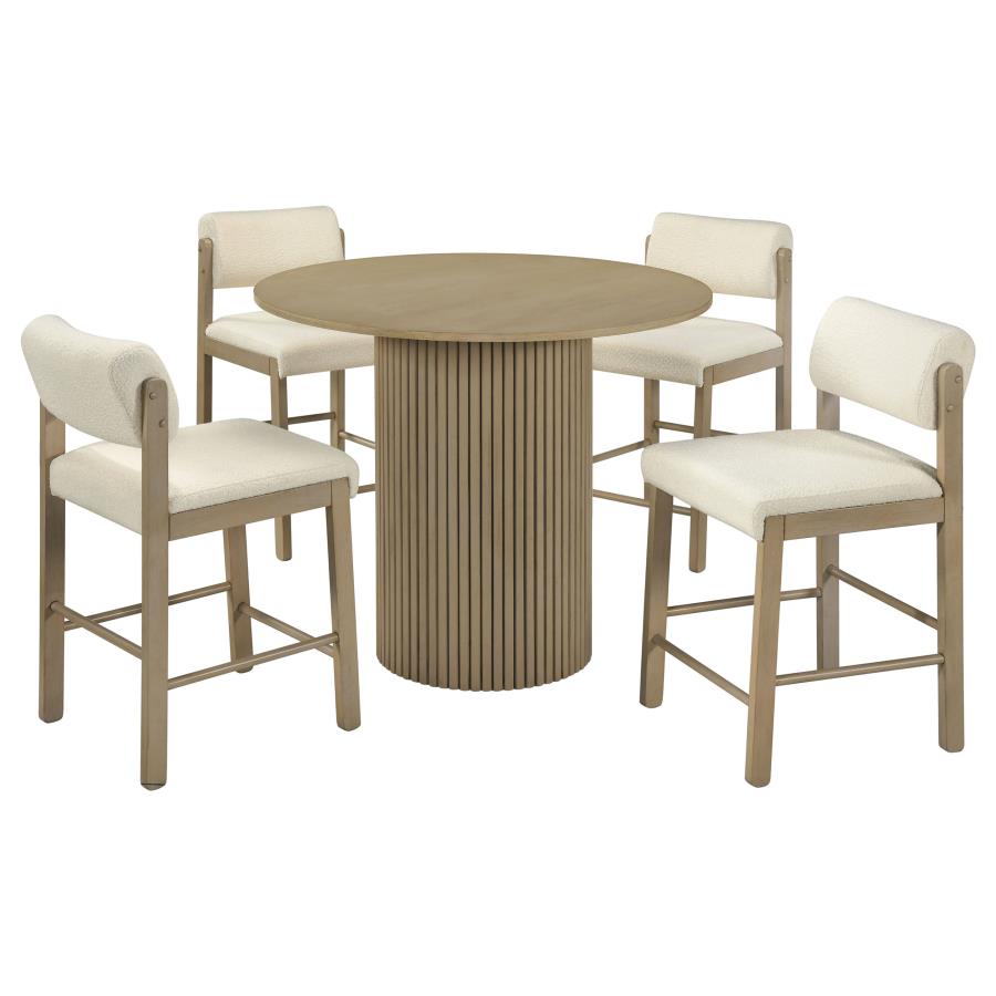 Vivienne 5-piece Round Wood Counter Height Dining Set Cream Chairs