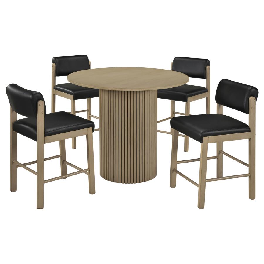 Vivienne 5-piece Round Wood Counter Height Dining Set Leatherette Chairs