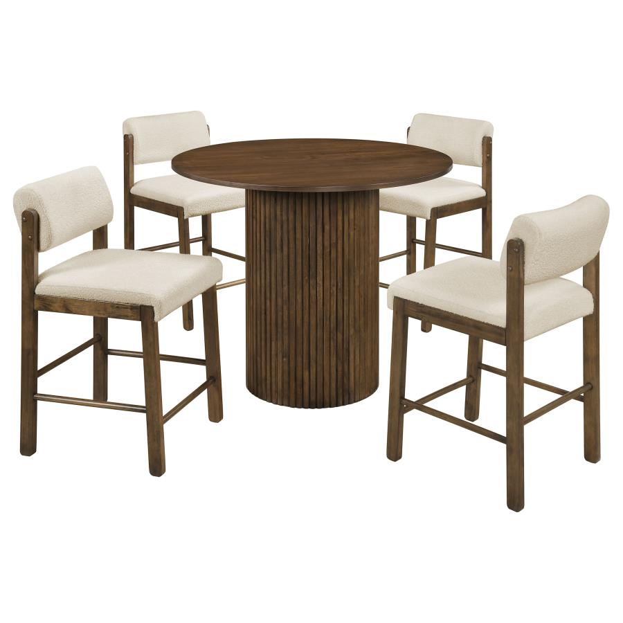 Vivienne 5-piece Round Wood Counter Height Dining Set Cream Chairs