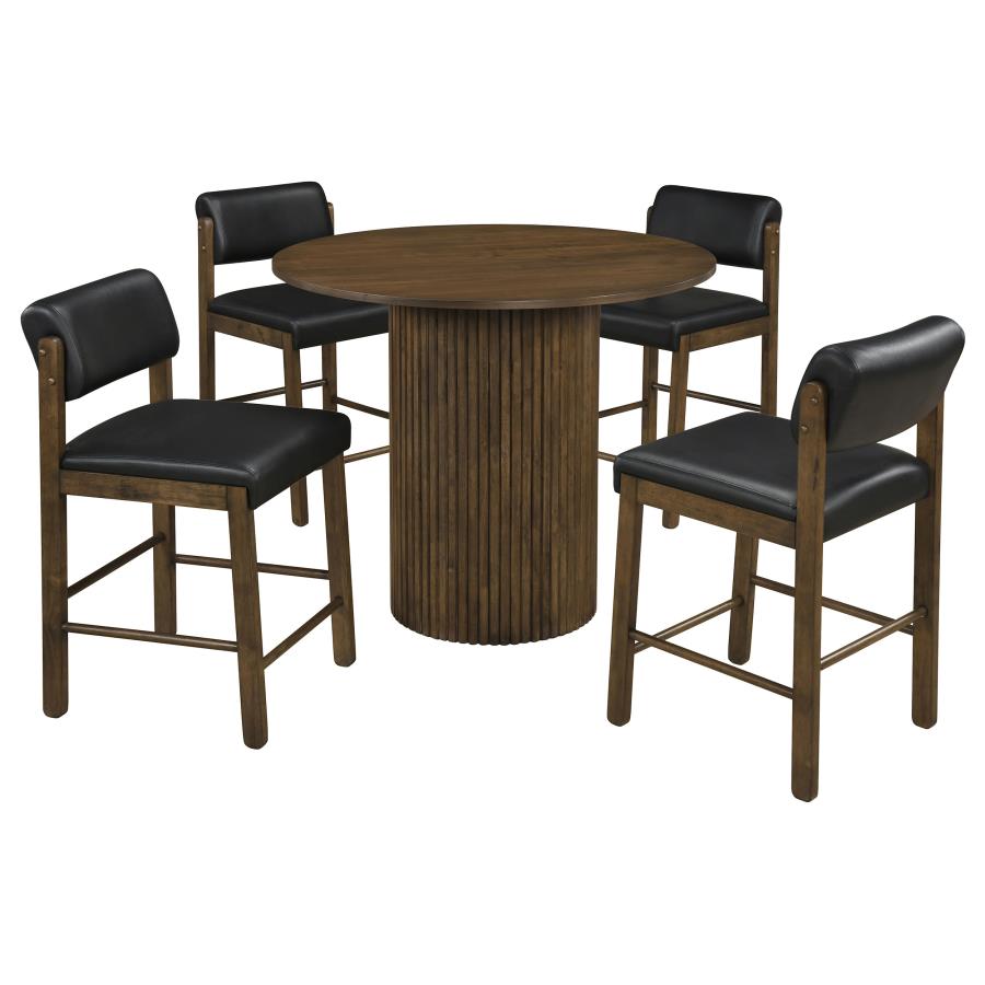 Vivienne 5-piece Round Wood Counter Height Dining Set Leatherette Chairs