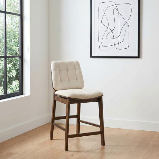 Alex Velvet Upholstered Counter Stool Cream & Walnut