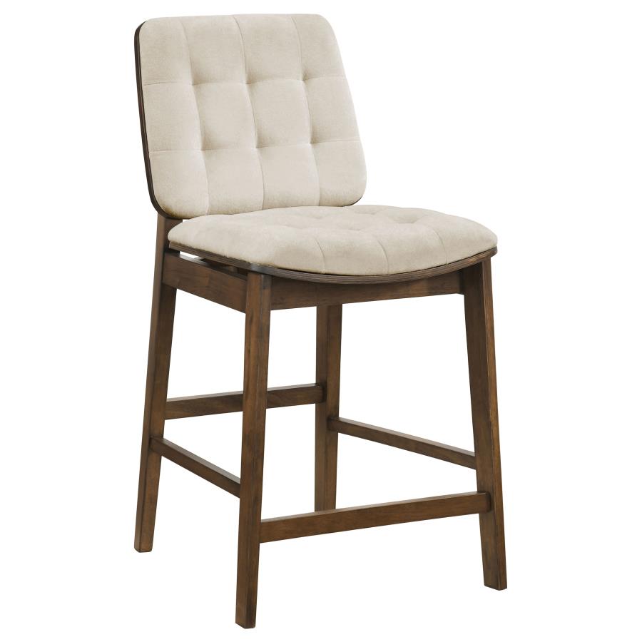 Alex Velvet Upholstered Counter Stool Cream & Walnut