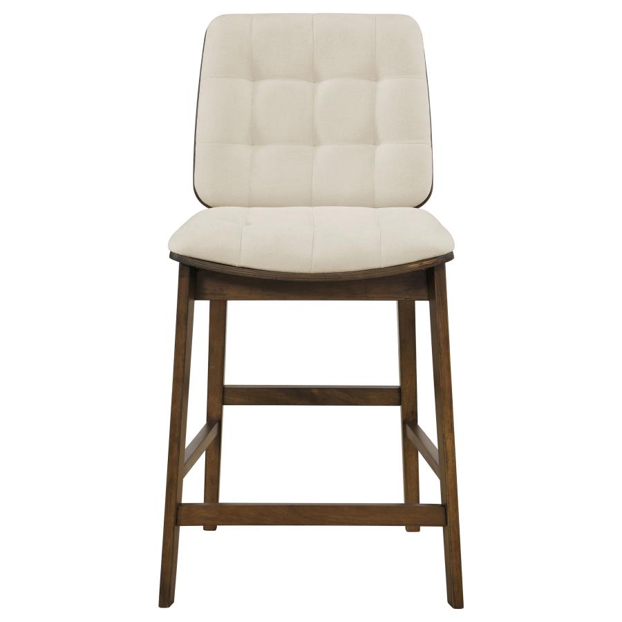 Alex Velvet Upholstered Counter Stool Cream & Walnut