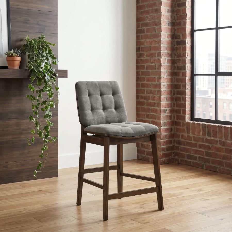 Alex Velvet Upholstered Counter Stool Gray and Walnut