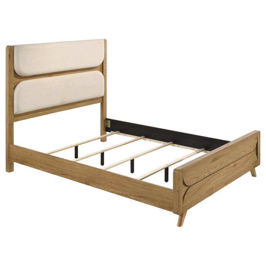 Cardi Upholstered Panel Bed Cream and Light Oak