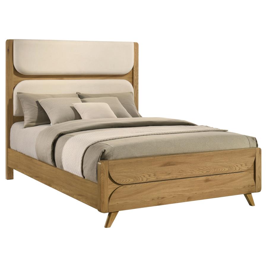 Cardi Upholstered Panel Bed Cream and Light Oak