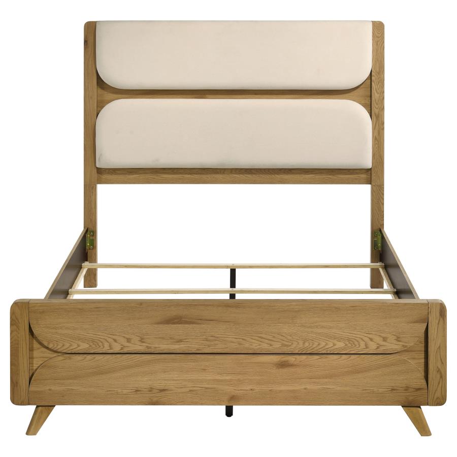 Cardi Upholstered Panel Bed Cream and Light Oak
