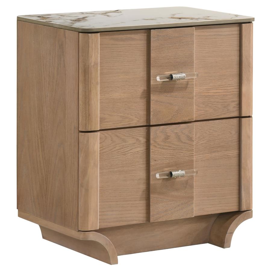 Amelia 2-Drawer Sinterstone top Nightstand Light Oak