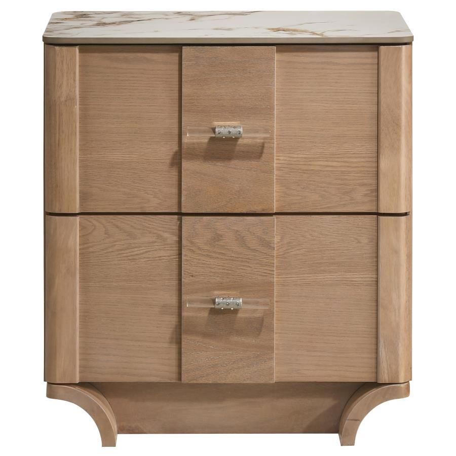Amelia 2-Drawer Sinterstone top Nightstand Light Oak