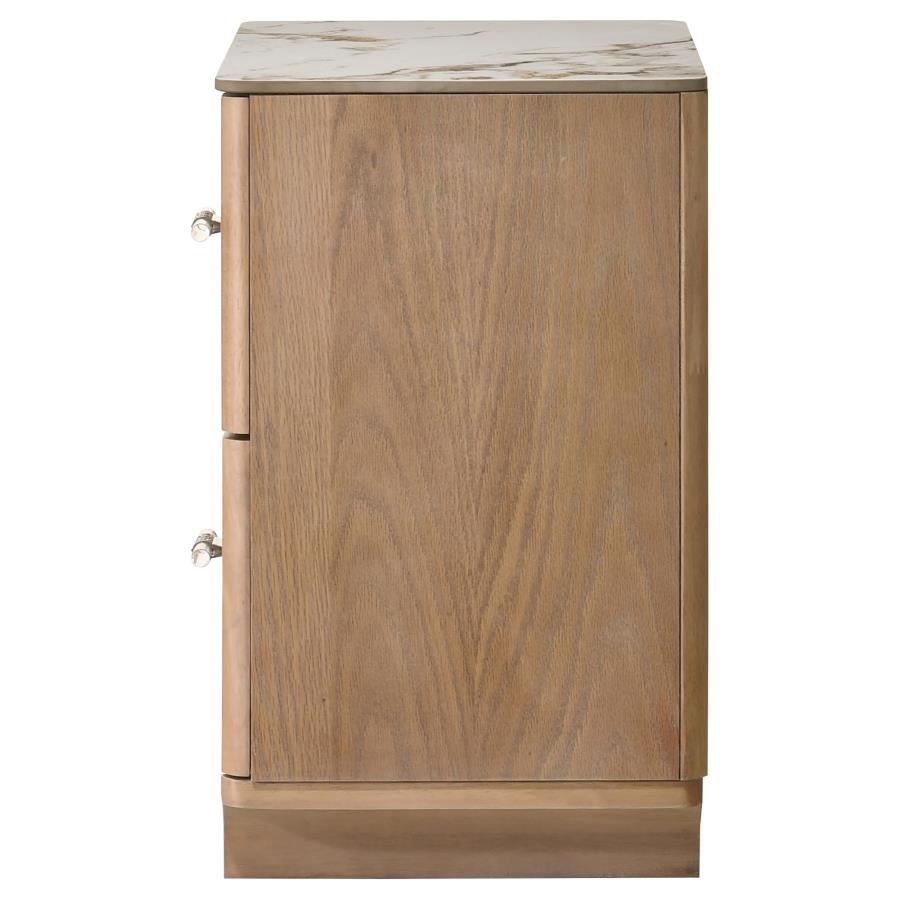 Amelia 2-Drawer Sinterstone top Nightstand Light Oak