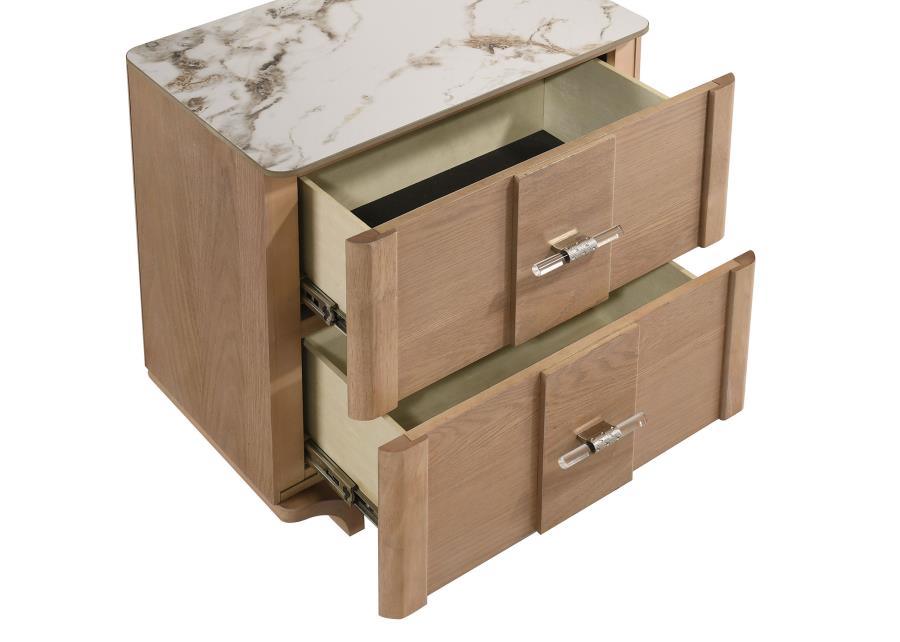 Amelia 2-Drawer Sinterstone top Nightstand Light Oak