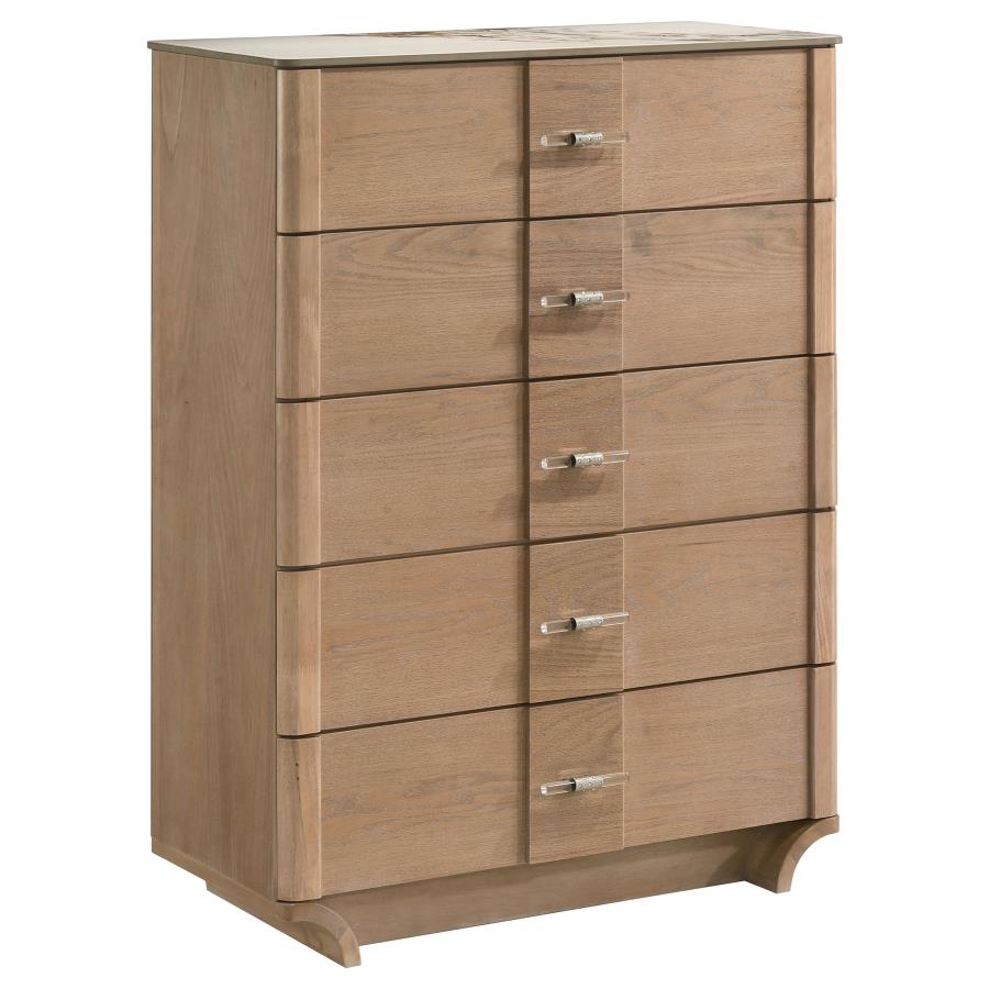 Amelia 5-Drawer Sinterstone Chest Light Oak