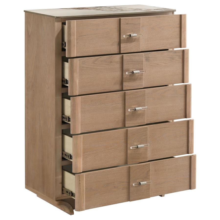 Amelia 5-Drawer Sinterstone Chest Light Oak