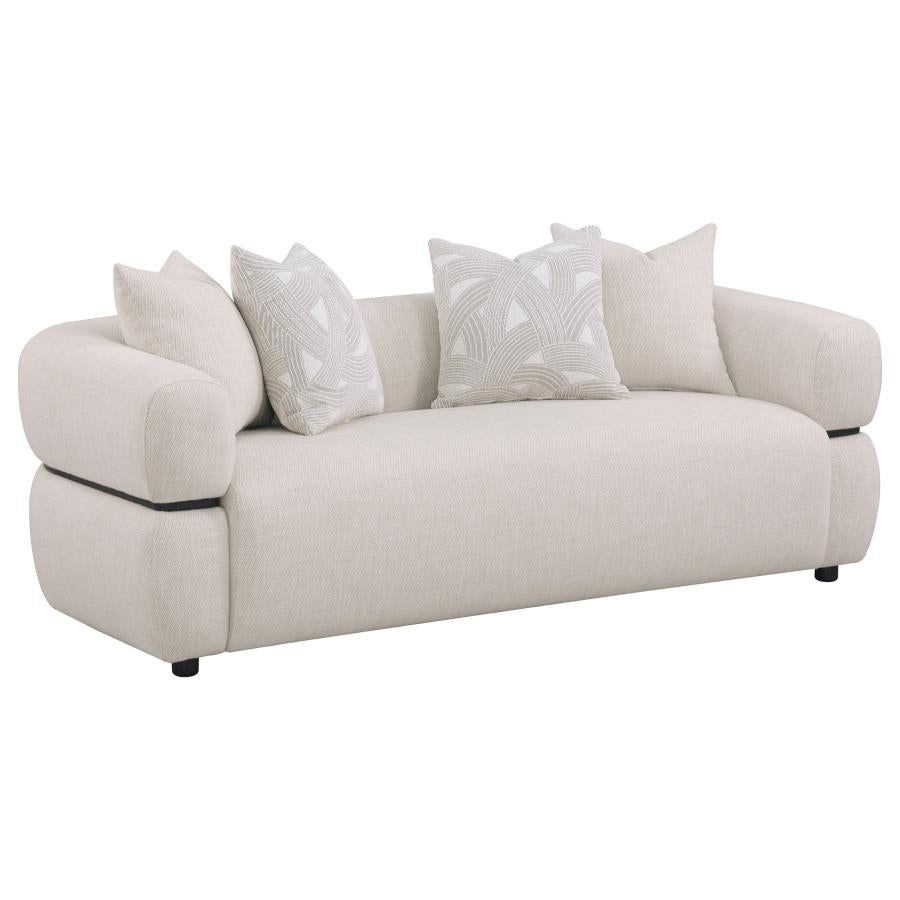 Mia Fabric Upholstered Round Arm Sofa Beige