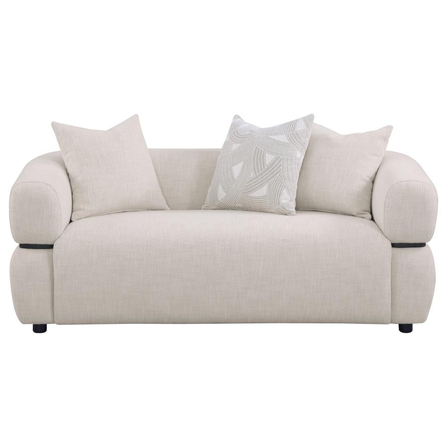 Mia Fabric Upholstered Round Arm Loveseat Beige