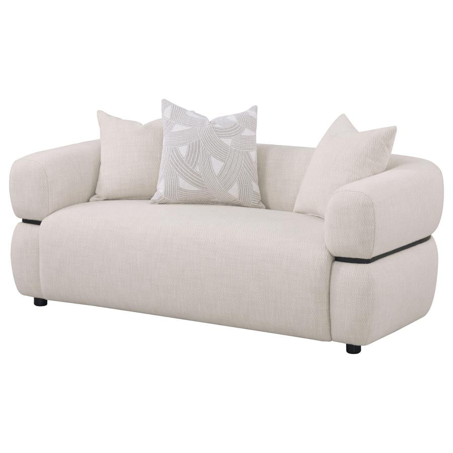 Mia Fabric Upholstered Round Arm Loveseat Beige