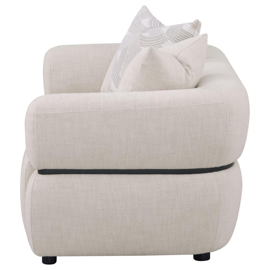 Mia Fabric Upholstered Round Arm Loveseat Beige