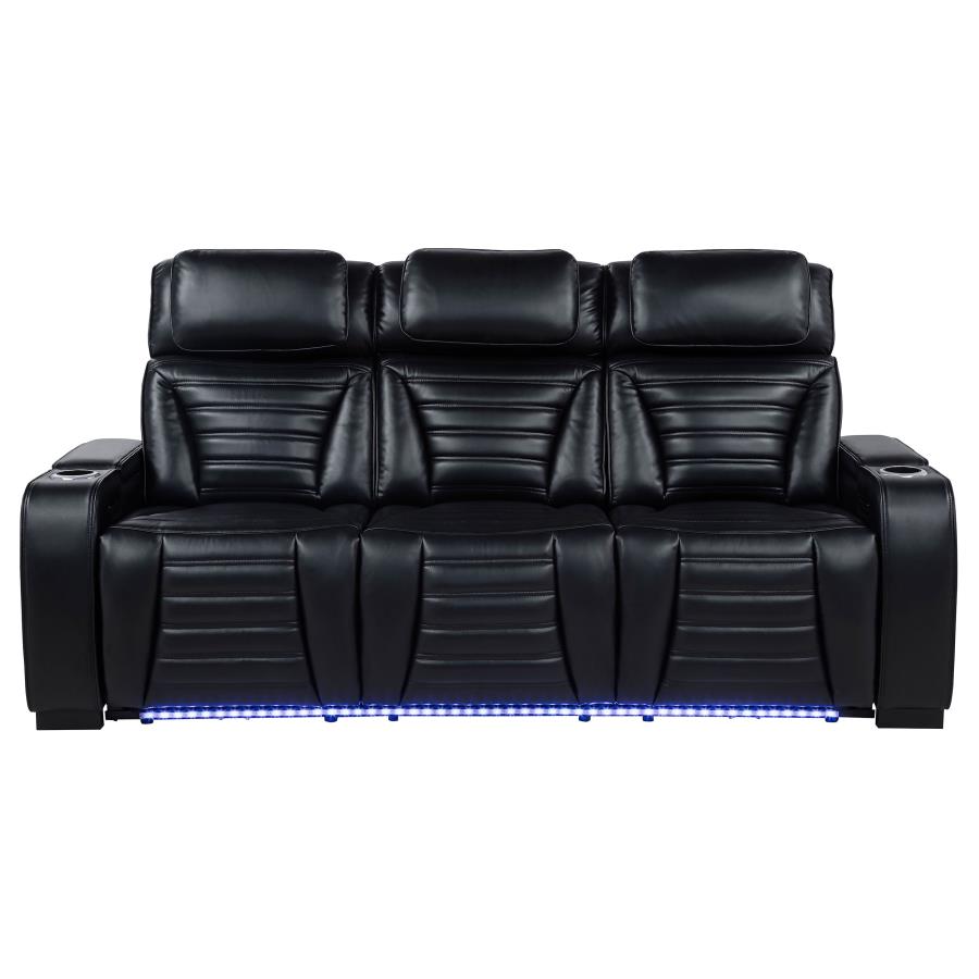 Zoey Faux Leather Dual Power Reclining LED Sofa Black