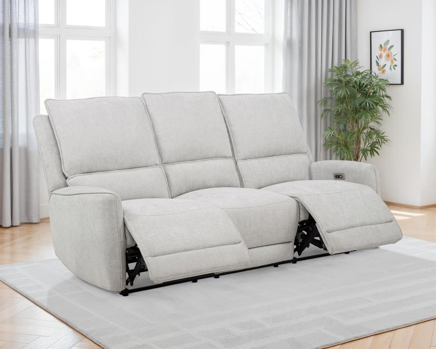 Sylvia Chenille Upholstered Power Reclining Sofa Dove Grey