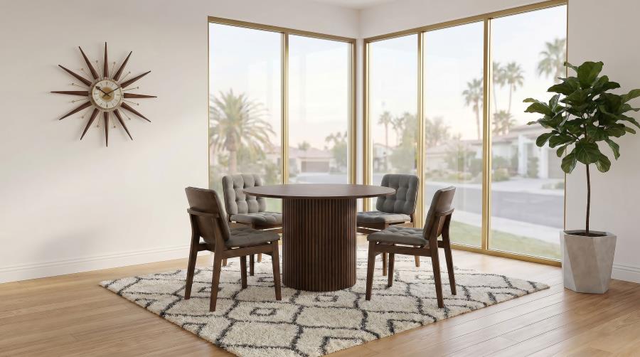 Vivienne 5-piece Round Wood Dining Set Grey Tufted Chairs