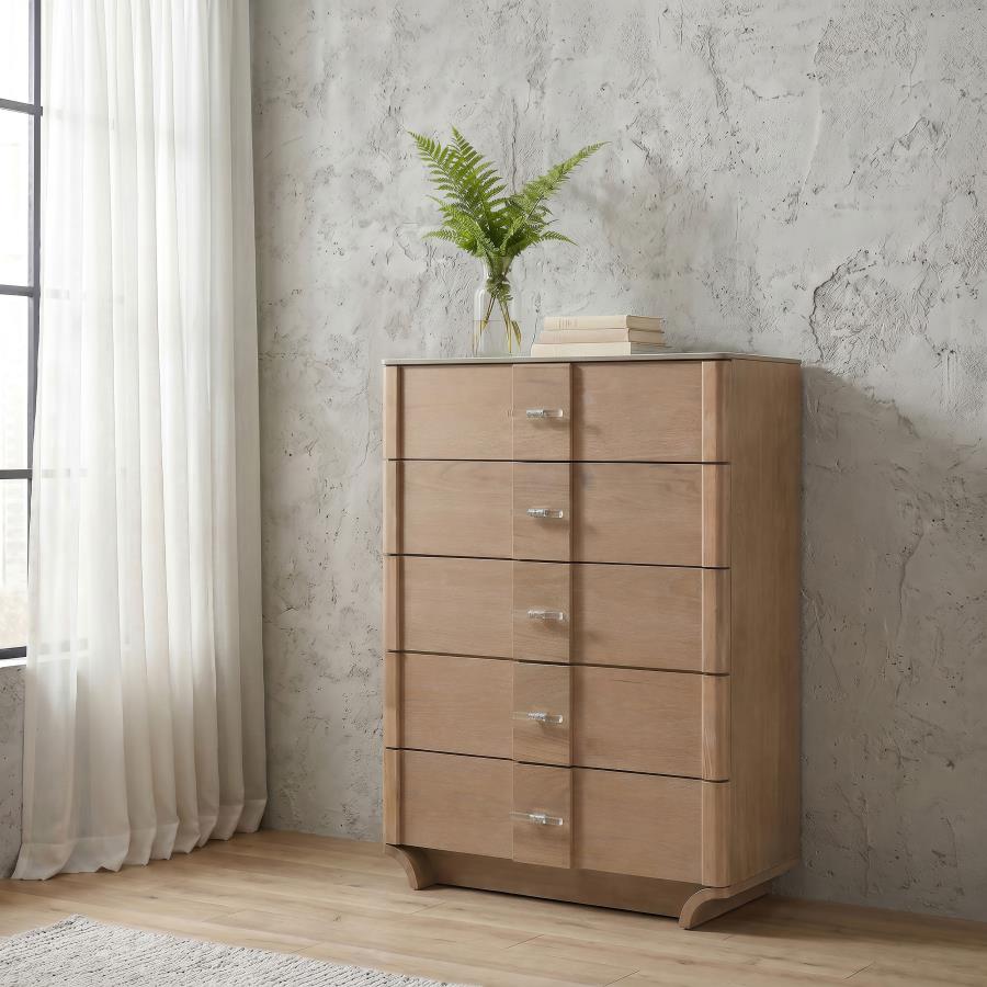 Amelia 5-Drawer Sinterstone Chest Light Oak