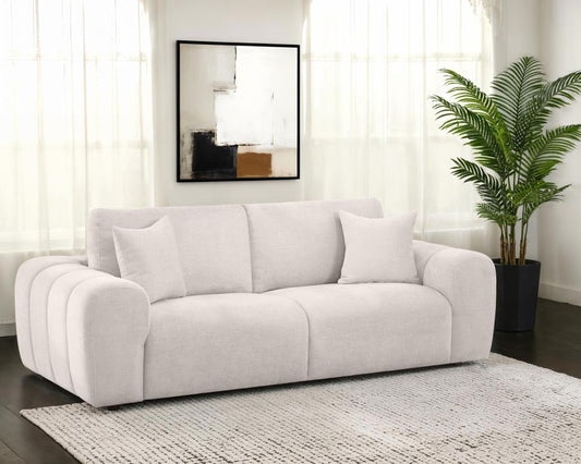 Camila Chenille Upholstered Wide Arm Sofa Ivory