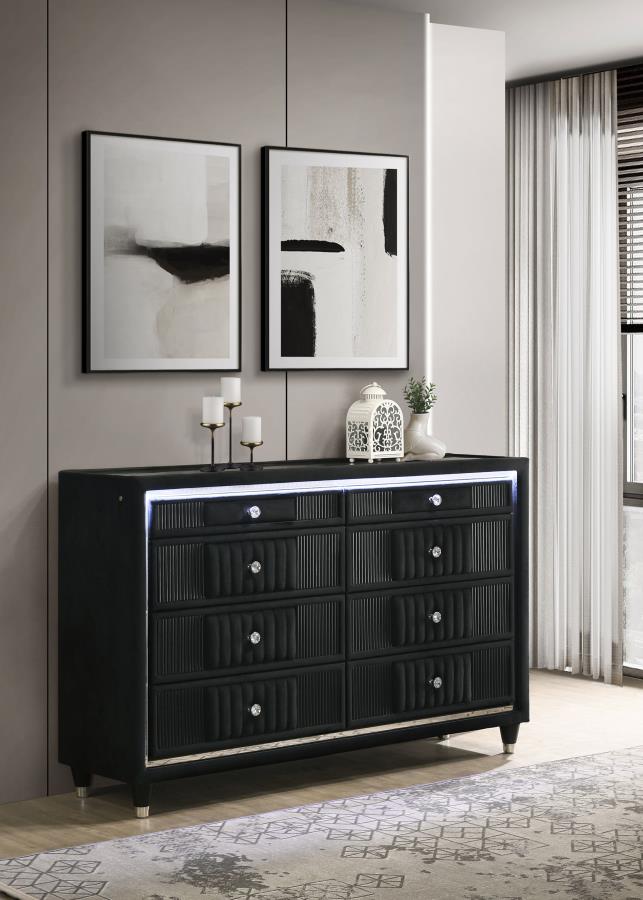 Celine Velvet Upholstered 8-drawer LED Dresser
