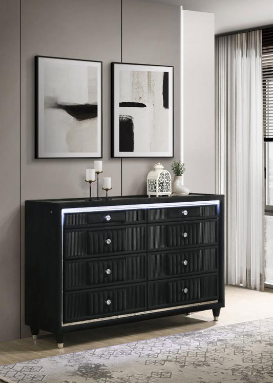 Celine Velvet Upholstered 8-drawer LED Dresser