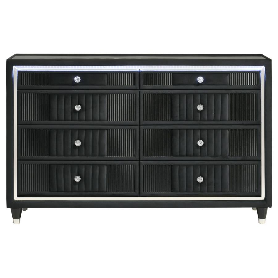 Celine Velvet Upholstered 8-drawer LED Dresser