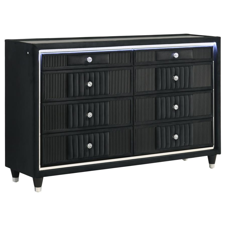 Celine Velvet Upholstered 8-drawer LED Dresser