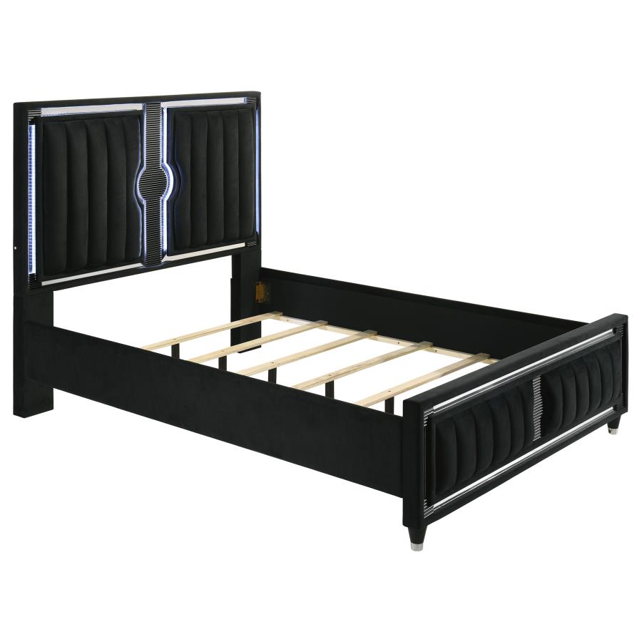 Celine Velvet Upholstered LED  Black Bed