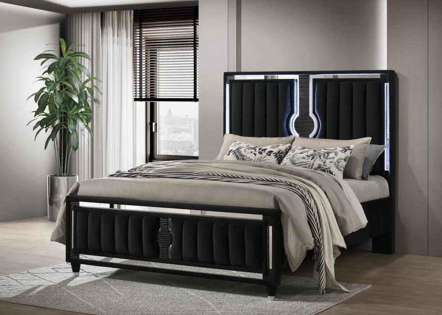 Celine Velvet Upholstered LED  Black Bed