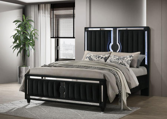 Celine Velvet Upholstered LED  Black Bed