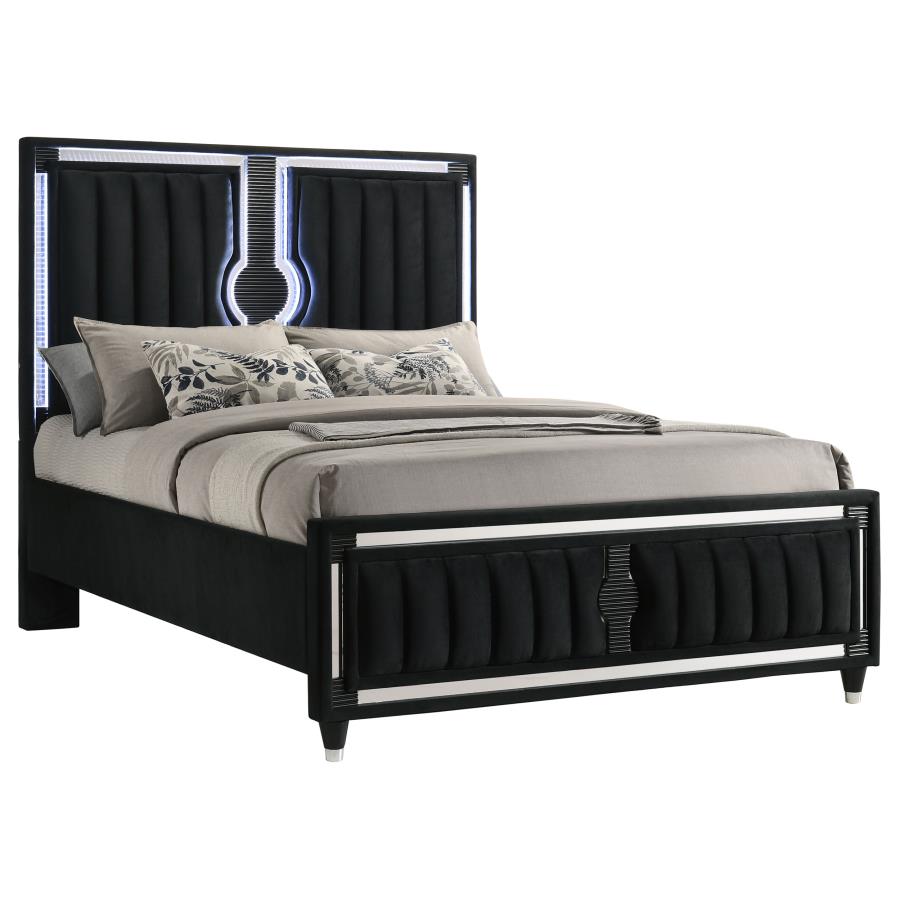 Celine Velvet Upholstered LED  Black Bed