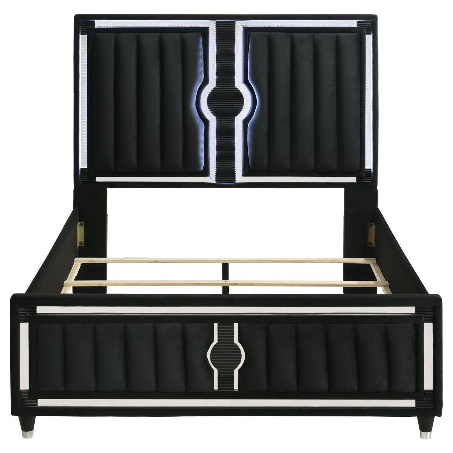 Celine Velvet Upholstered LED  Black Bed