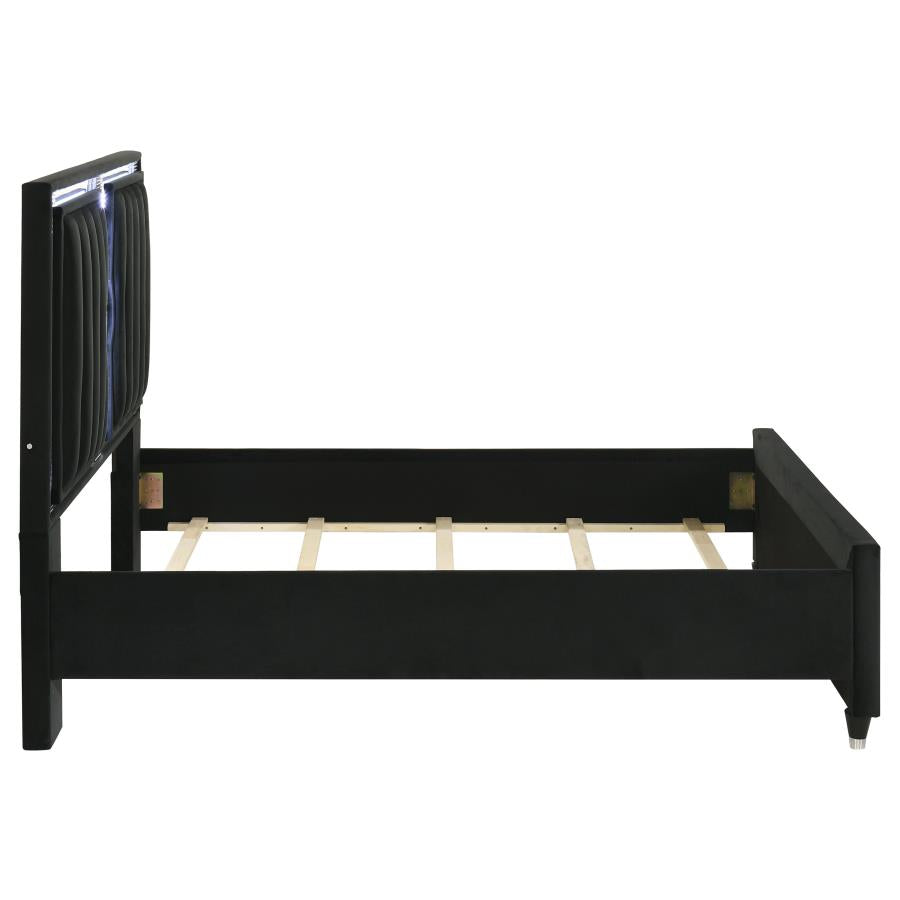 Celine Velvet Upholstered LED  Black Bed