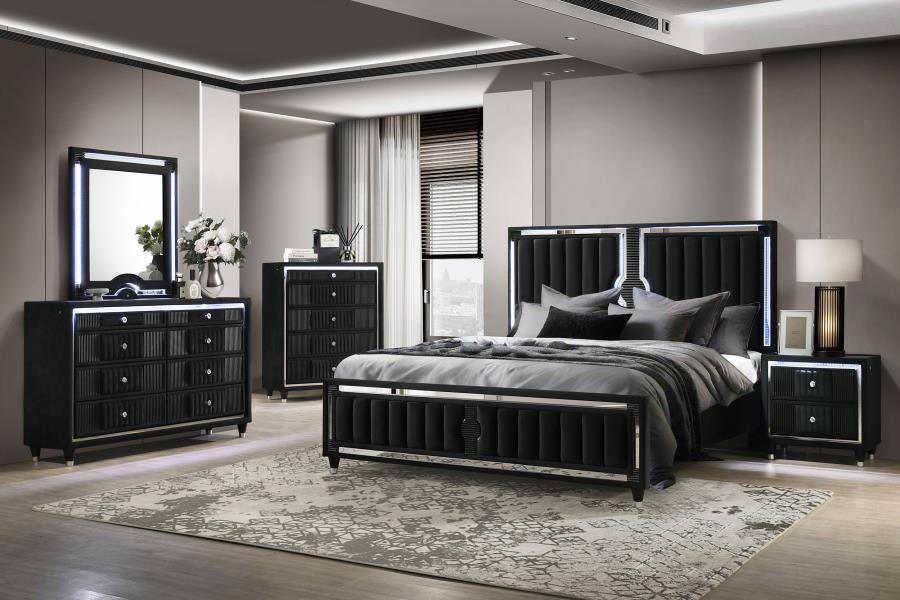 Celine Velvet Upholstered LED  Black Bed